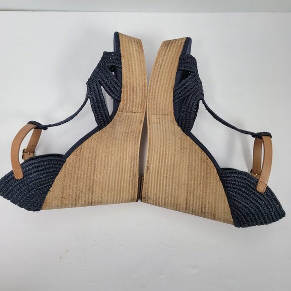 Tory Burch Carina Women's Navy Blue Straw Wedge Sandals 21138607 US Size 11M - Picture 6 of 10